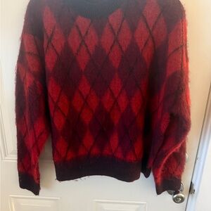 NWOT Zara Red and Black Argyle Sweater